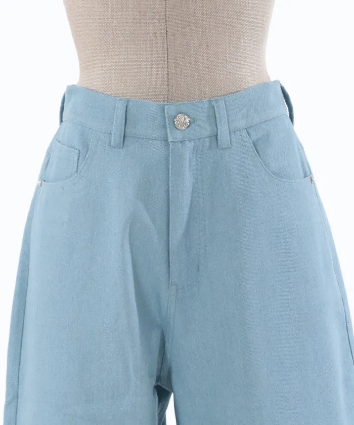 Denim Pants with Pearl Fasteners