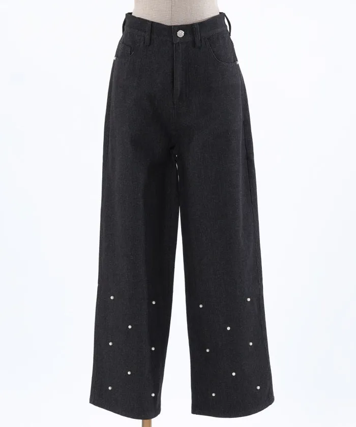 Denim Pants with Pearl Fasteners