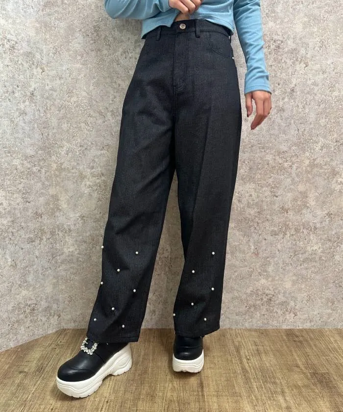 Denim Pants with Pearl Fasteners