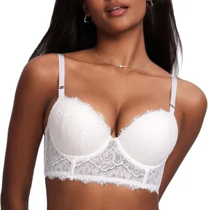 DOBREVA Women's Lace Bralette Corset Bra Longline Bustier Padded Full Coverage Underwire Top