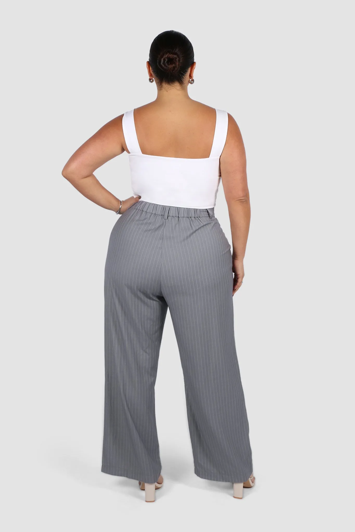 DOWNTOWN PANT LIGHT GREY PINSTRIPE