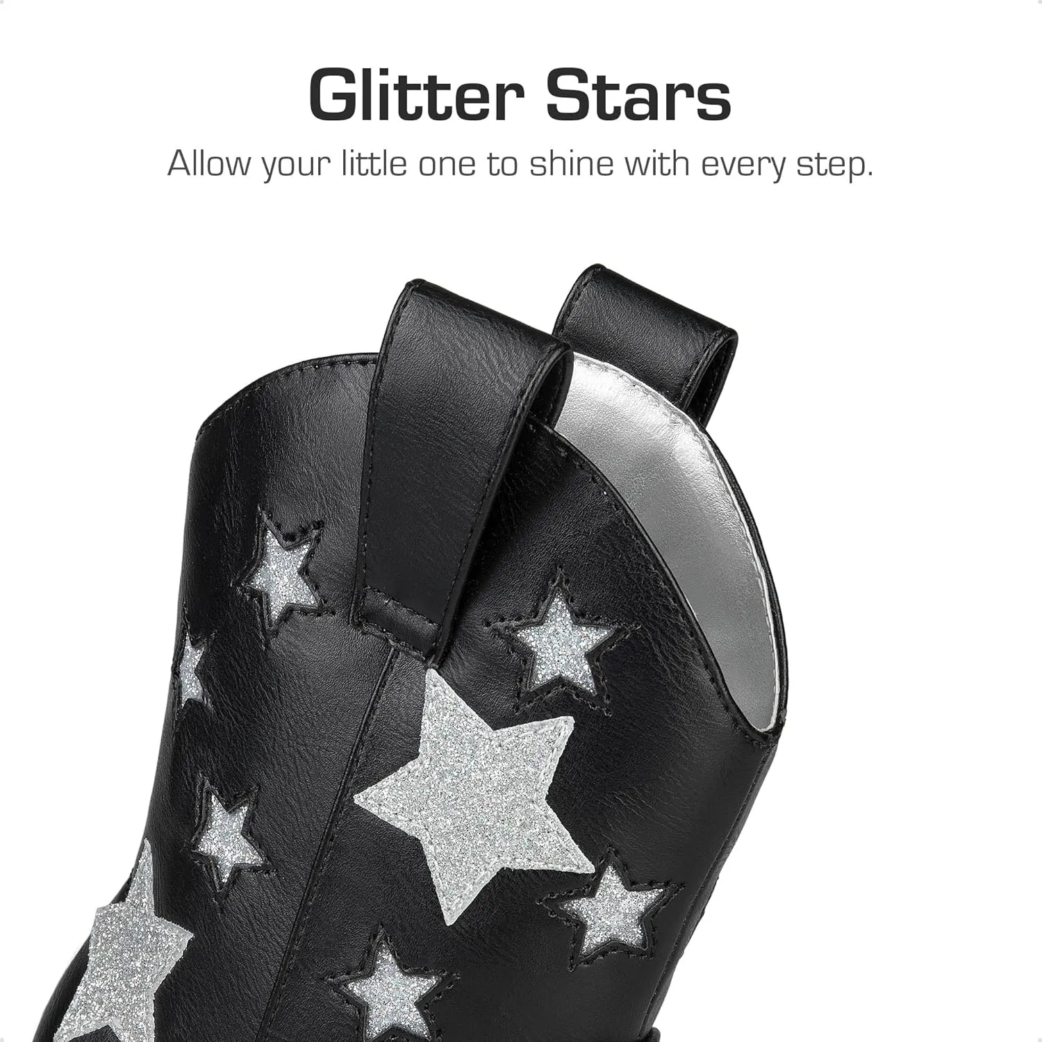 DREAM PAIRS Girls Cowgirl Boots Mid Calf Glitter Cowboy Western Boots Toddler Girls Star Riding Shoes