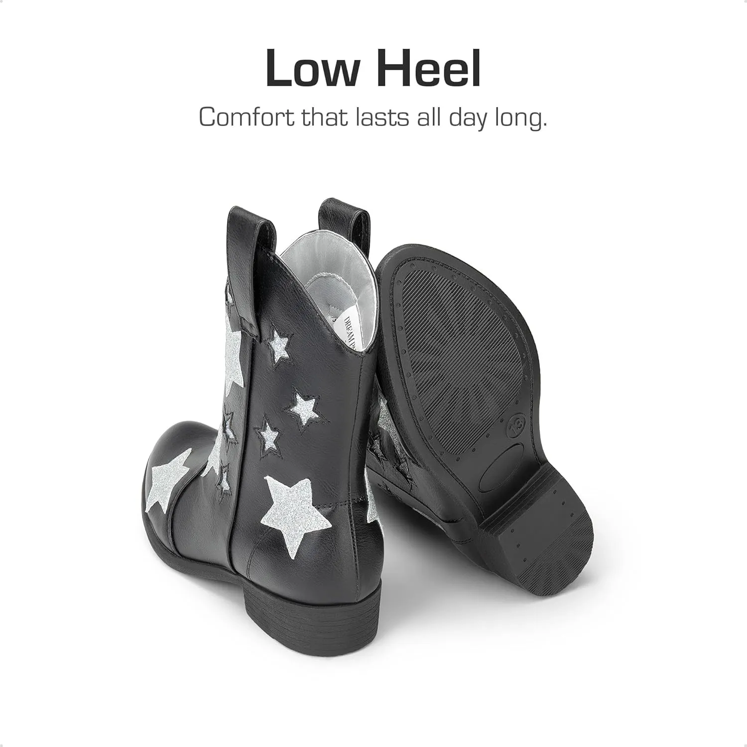DREAM PAIRS Girls Cowgirl Boots Mid Calf Glitter Cowboy Western Boots Toddler Girls Star Riding Shoes
