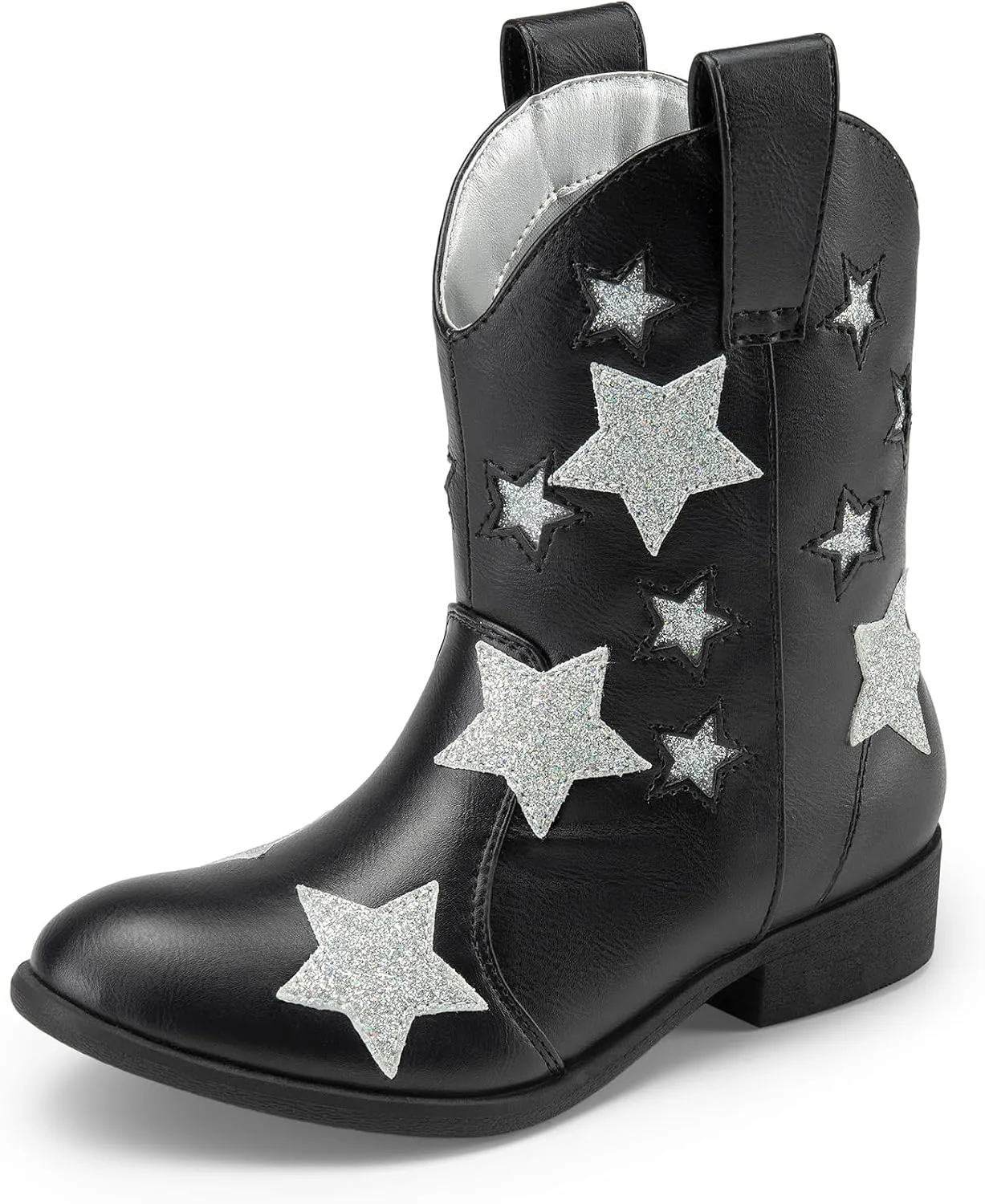 DREAM PAIRS Girls Cowgirl Boots Mid Calf Glitter Cowboy Western Boots Toddler Girls Star Riding Shoes