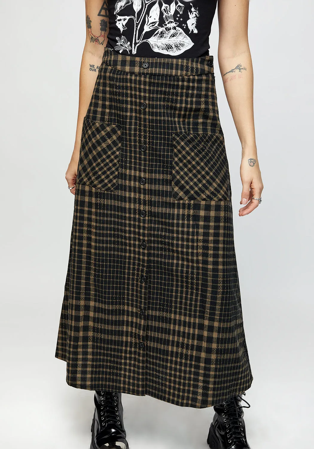 Dropout Check Button Down Midaxi Skirt