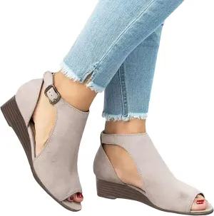 Eduavar Womens Wedge Sandals, Orthopedic Sandals for Women Cut Out Sandals Anti-Slip Ankle Strap Wedge Sandals
