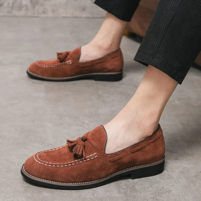 Elegant Shoes Men Classic Dress Loafers Men Brand Shoes Moda Italiana Suede Tassel Leather Shoes Formal Mocassim Masculino Couro