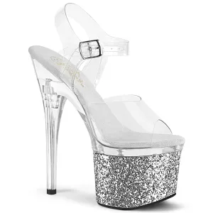 ESTEEM-708LG Pleaser Clear/Silver Sexy Platform Shoes (Pole Dancing Heels)