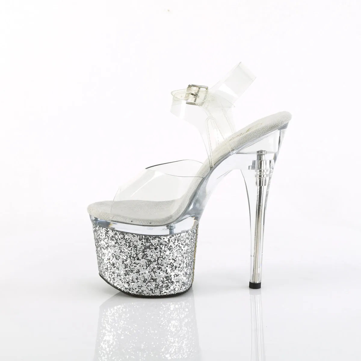 ESTEEM-708LG Pleaser Clear/Silver Sexy Platform Shoes (Pole Dancing Heels)
