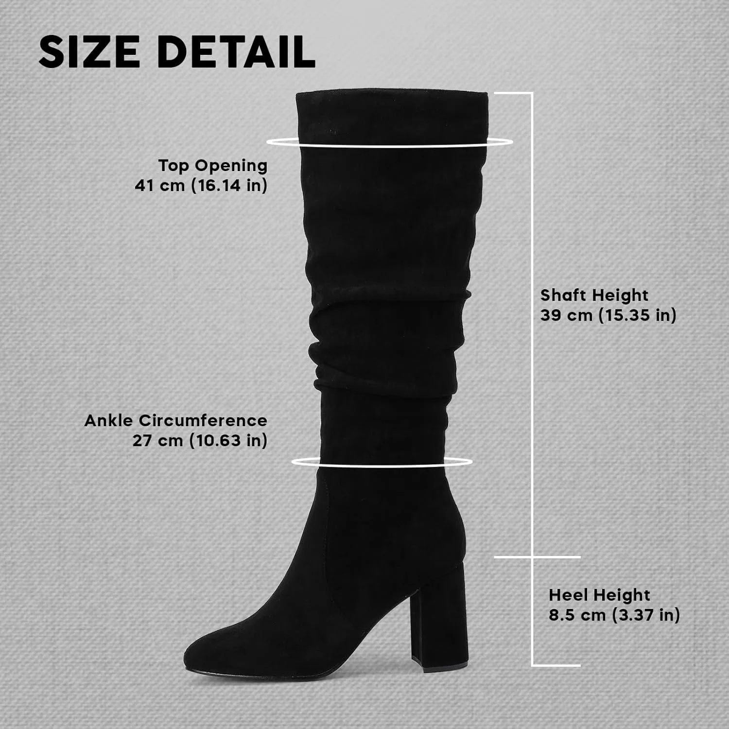 Eteridrey Knee High Boots Womens Chunky Heels Side Zipper Slouchy Boots Comfortable Faux Suede Riding Mid Calf Boots