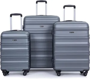 Expandable 3-Piece Luggage Set (21", 25", 29"), PC Lightweight & Durable Suitcase with 360 Spinner Wheels, Two Hooks and TSA Lock, Carry-On & Checked Travel Gear Set (Gray)