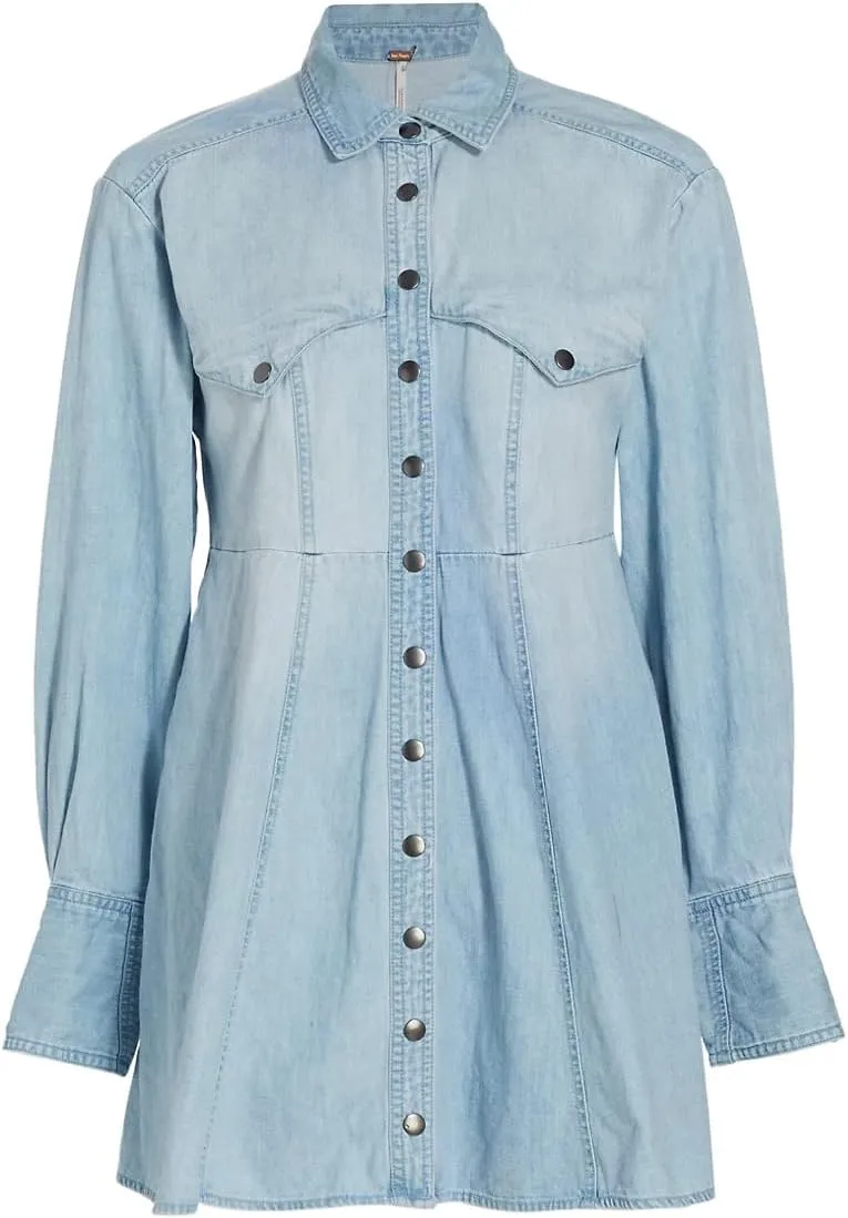 Free People Women's Sammi Denim Mini Dress, Light Indigo, L
