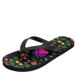 Geometric Floral Fall Black Flip Flops