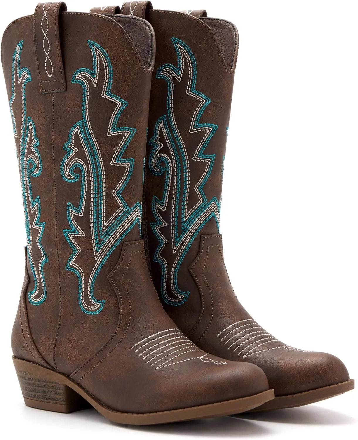 Girls Kids Western Boots Embroidered Cowgirl Cowboy Boots Girls Mid Calf Riding Shoes Little Kid/Big Kid