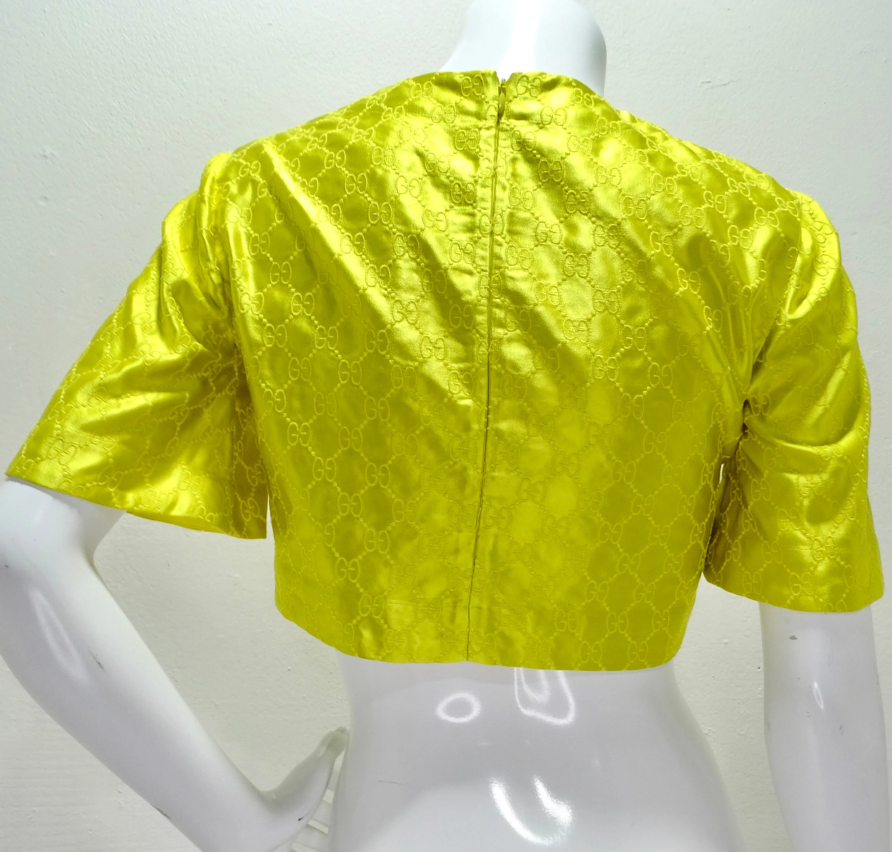 Gucci Yellow Monogram Satin Crop Top