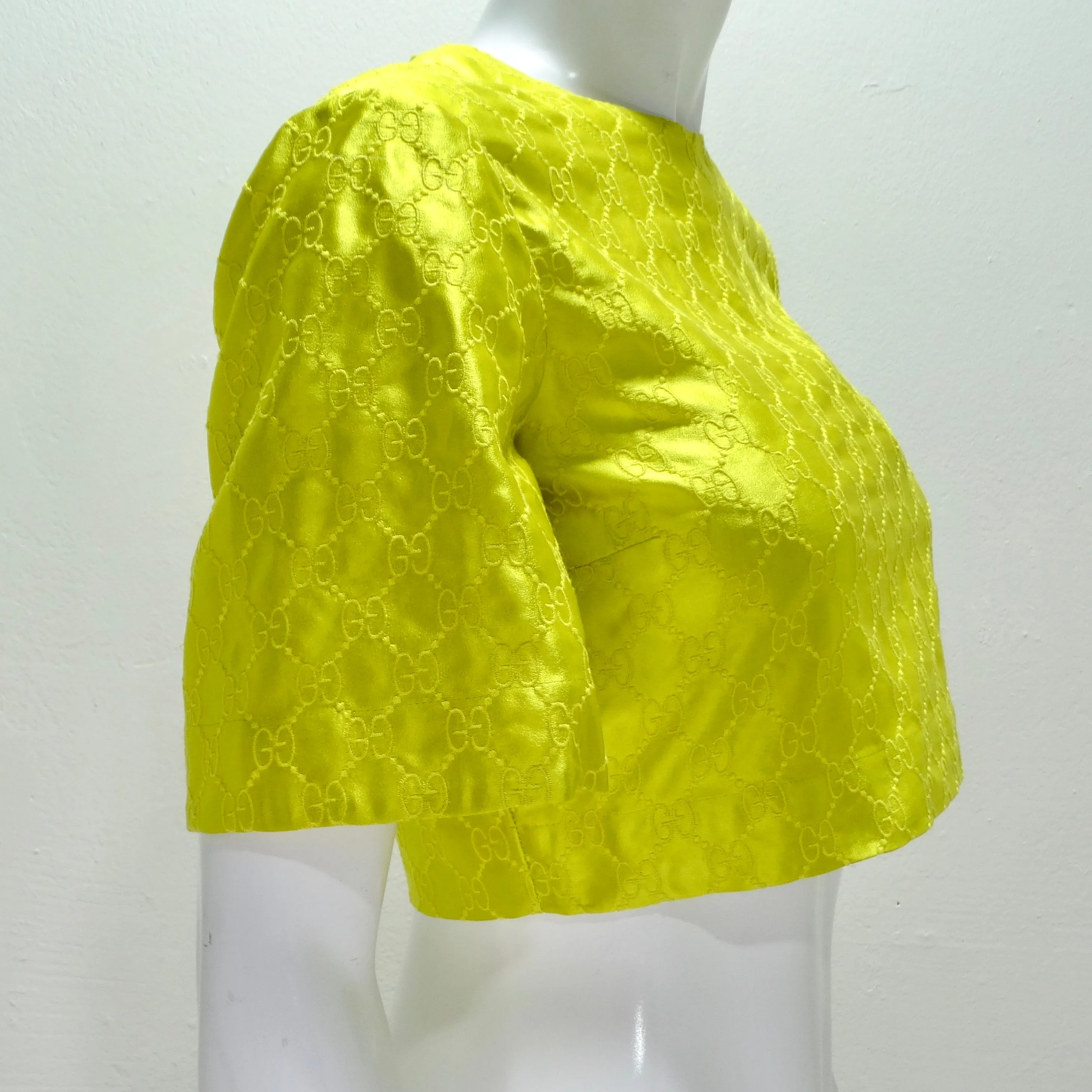 Gucci Yellow Monogram Satin Crop Top