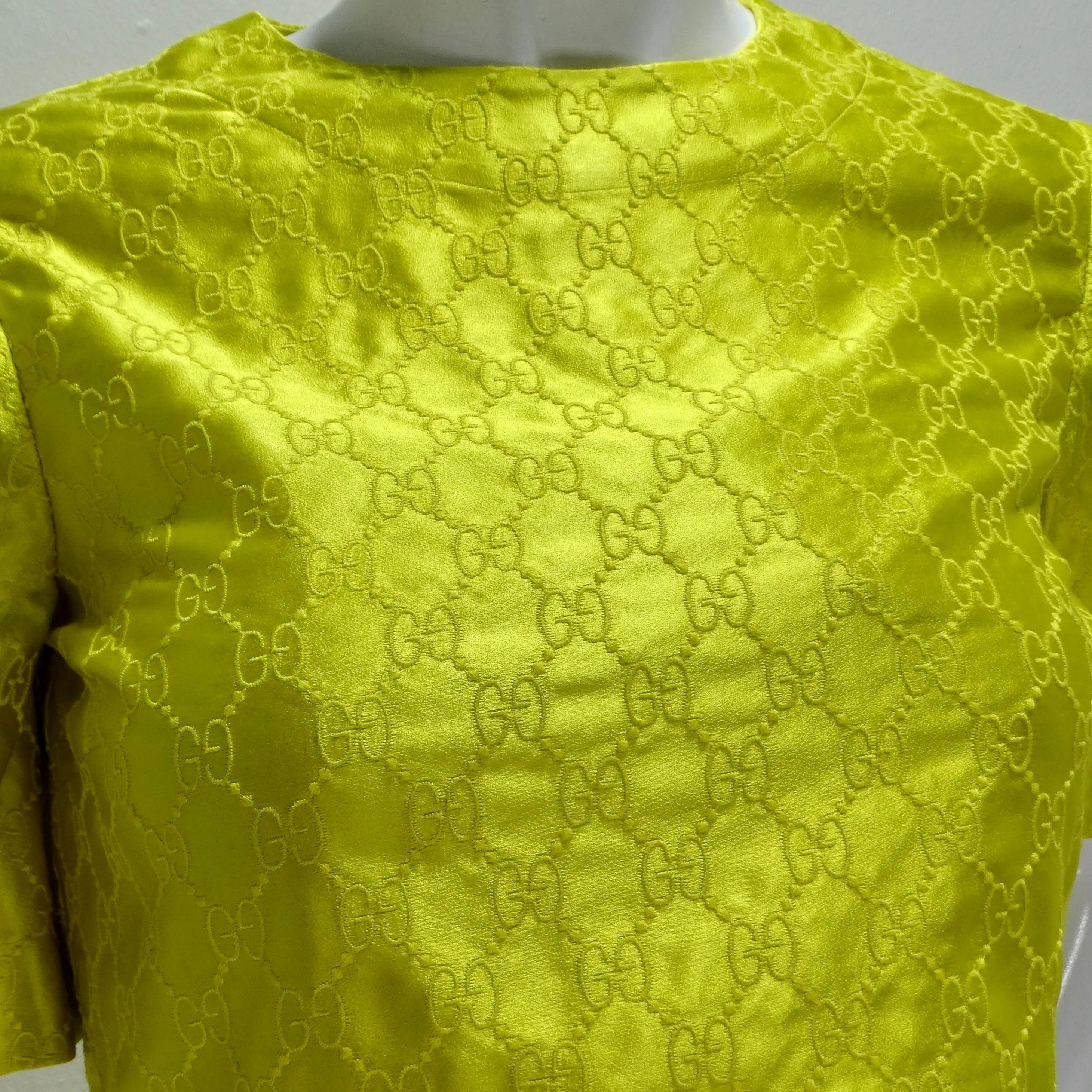 Gucci Yellow Monogram Satin Crop Top