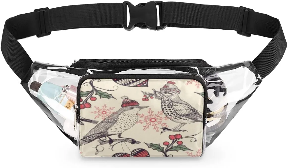 Hat Bird Fruit Clear Fanny Pack Stadium Approved Adjustable Clear Belt Bag Cute Waist Bags for Women Men Travel Sports Events Hiking Concerts