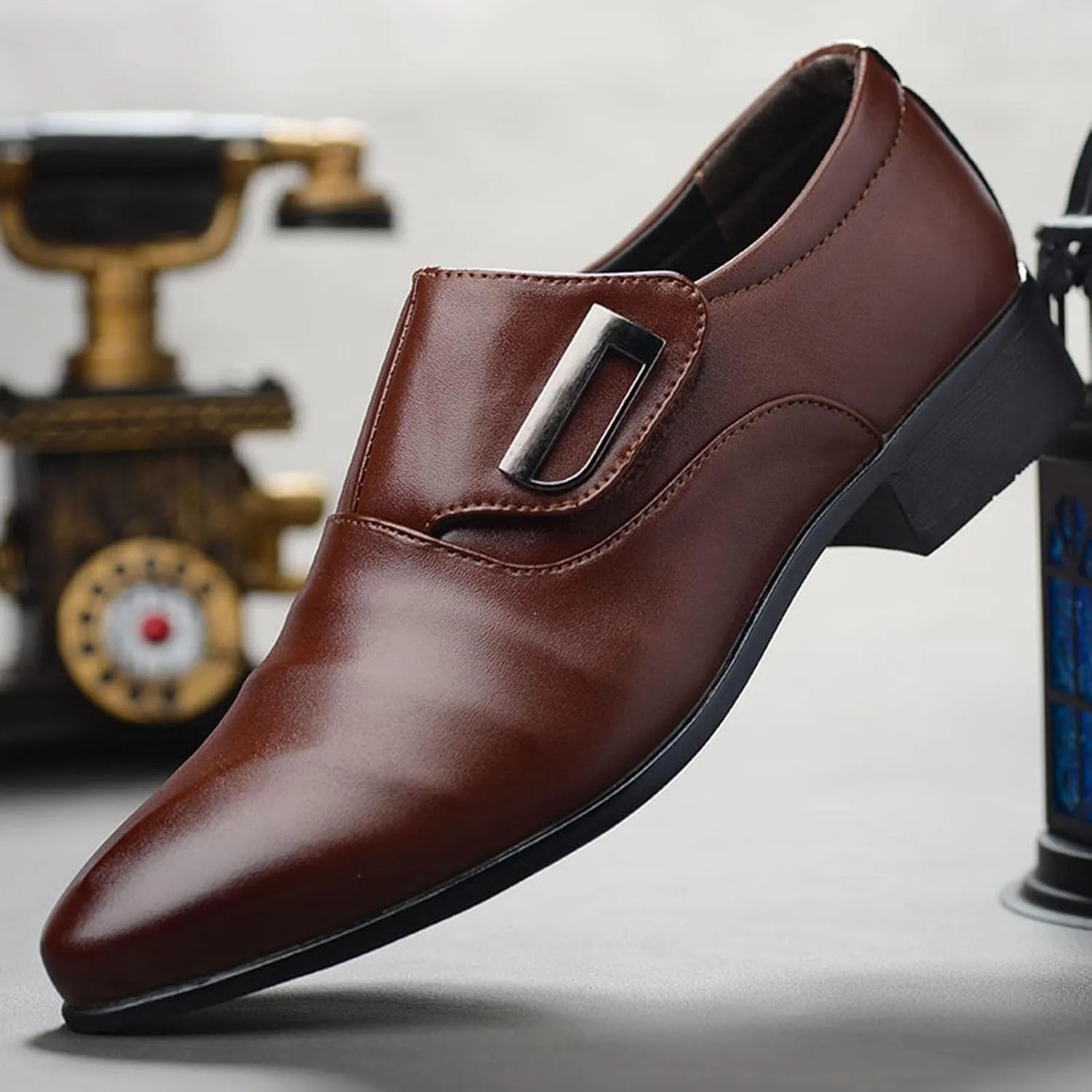 Hbeylia Dressy Oxford For Men Fashion Casual Simple Style Casual Shoes Leather Pointed Toe Ankle Booties Slip On Buckle Style Formal Business Office Winter Fall Wingtip Shoes For Wedding Work
