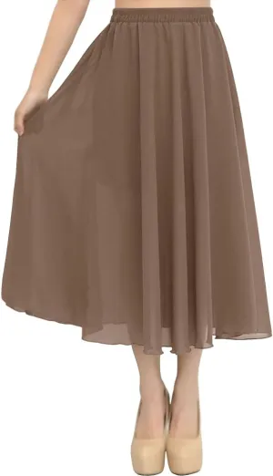 Indian Trendy Women's Chiffon Double Layer Maxi Skirt Pleated Retro Midi 60 CM Long