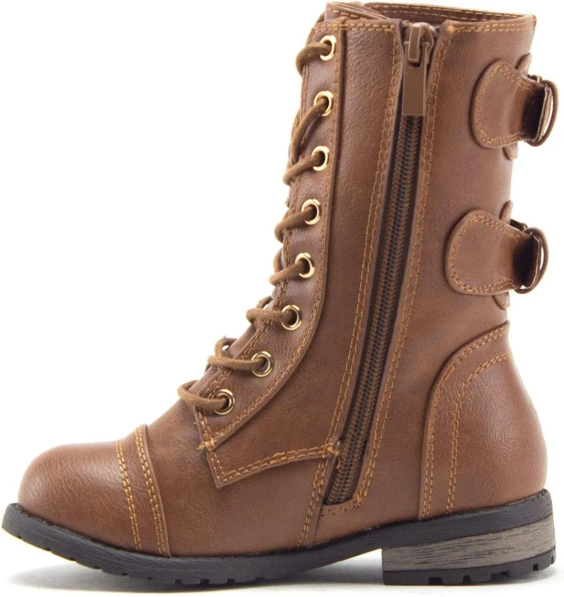 Jazam Little Girls Justina Tall Calf High Combat Zipped Round Toe Riding Dress Boots