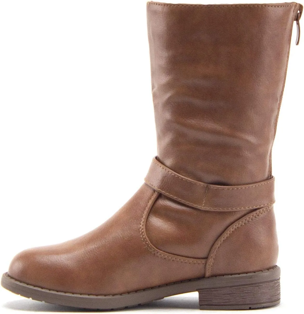 Jazam Little Girls Justina Tall Calf High Combat Zipped Round Toe Riding Dress Boots