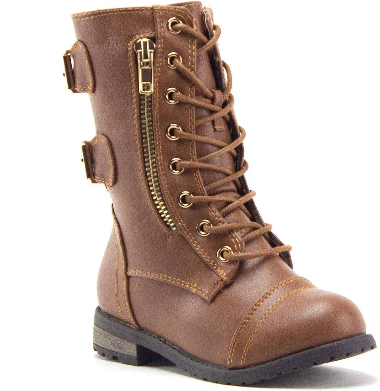 Jazam Little Girls Justina Tall Calf High Combat Zipped Round Toe Riding Dress Boots