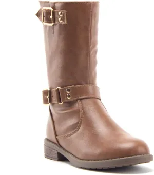 Jazam Little Girls Justina Tall Calf High Combat Zipped Round Toe Riding Dress Boots