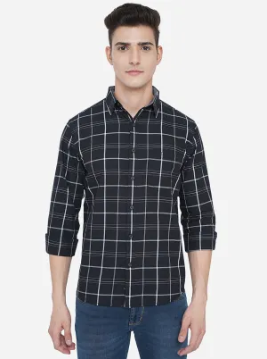 Jet Black Checked Slim Fit Semi Casual Shirt | Greenfibre Jet Black Checked Slim Fit Semi Casual Shirt | Greenfibre