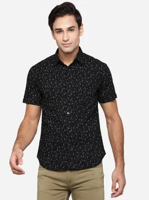 Jet Black Printed Slim Fit Semi Casual Shirt | Greenfibre Jet Black Printed Slim Fit Semi Casual Shirt | Greenfibre