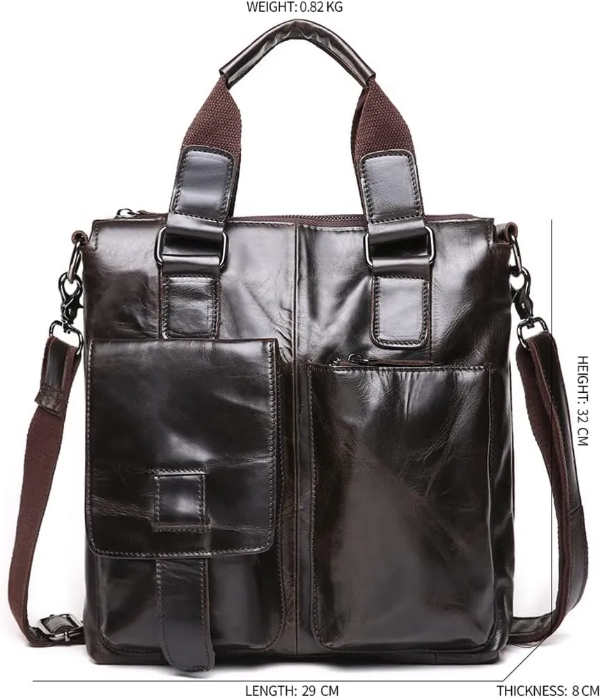 JSEIAJB Men's Bag Layer Cowhide Handbag Leather Korean Version Of The Document Men's Casual Briefcase