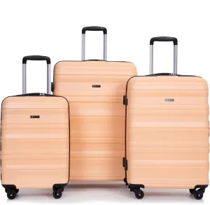 Kangmusi Expandable 3 Piece Luggage Sets PC Lightweight & Suitcase with Two Hooks, Spinner Wheels, TSA Lock, (21/25/29) Peach