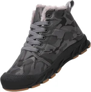 Kids Lace-Up Snow Sport Shoes Fuzzy Lined Outdoor Ski Booties Boys Girls Cotton Thick Sneaker Childrens Non Slip Shoes