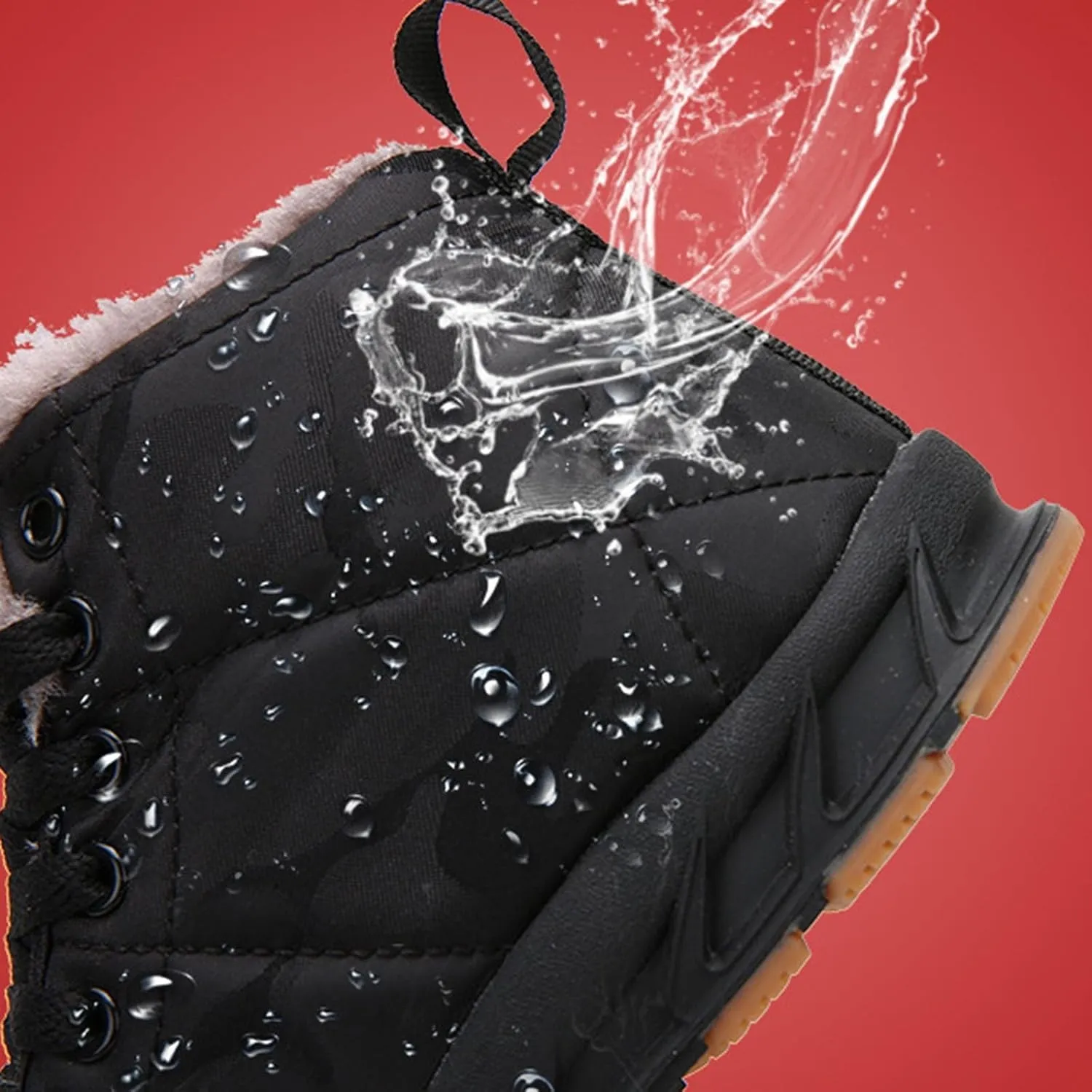 Kids Lace-Up Snow Sport Shoes Fuzzy Lined Outdoor Ski Booties Boys Girls Cotton Thick Sneaker Childrens Non Slip Shoes