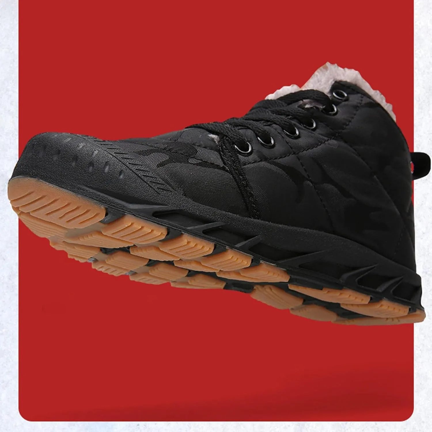 Kids Lace-Up Snow Sport Shoes Fuzzy Lined Outdoor Ski Booties Boys Girls Cotton Thick Sneaker Childrens Non Slip Shoes