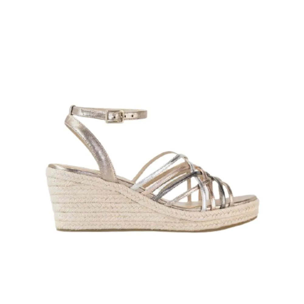 Kole Platinum Gold Metallic Combo Leather Pelle Moda Wedge Sandals