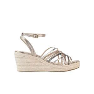 Kole Platinum Gold Metallic Combo Leather Pelle Moda Wedge Sandals