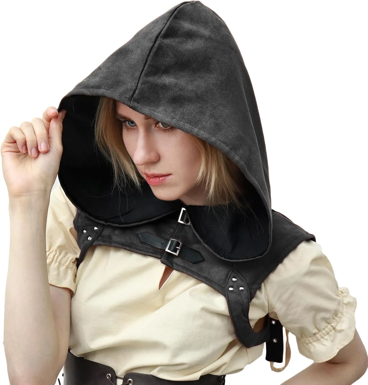 KUOIN Steampunk Cowl Hood Medieval Gothic Cape Cosplay Men Women
