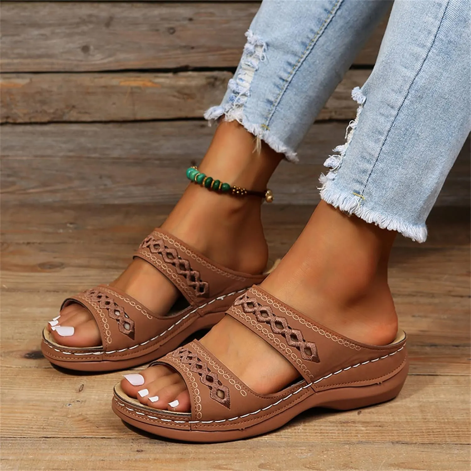 Ladmiple Orthopedic Sandals For Women Dressy Summer Comfortable Walking Flip Flops Orthotic Slides Shoes with Arch Support