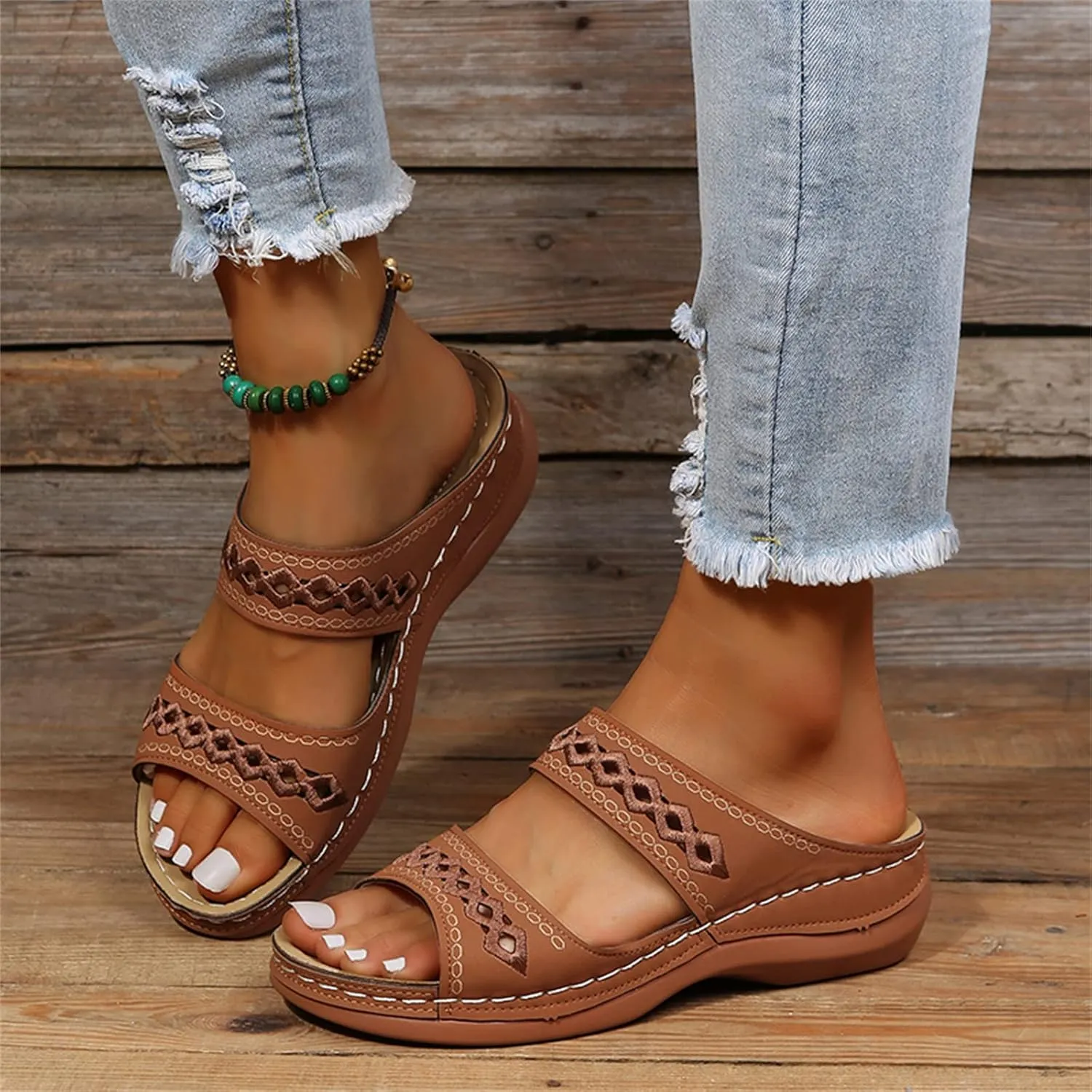Ladmiple Orthopedic Sandals For Women Dressy Summer Comfortable Walking Flip Flops Orthotic Slides Shoes with Arch Support