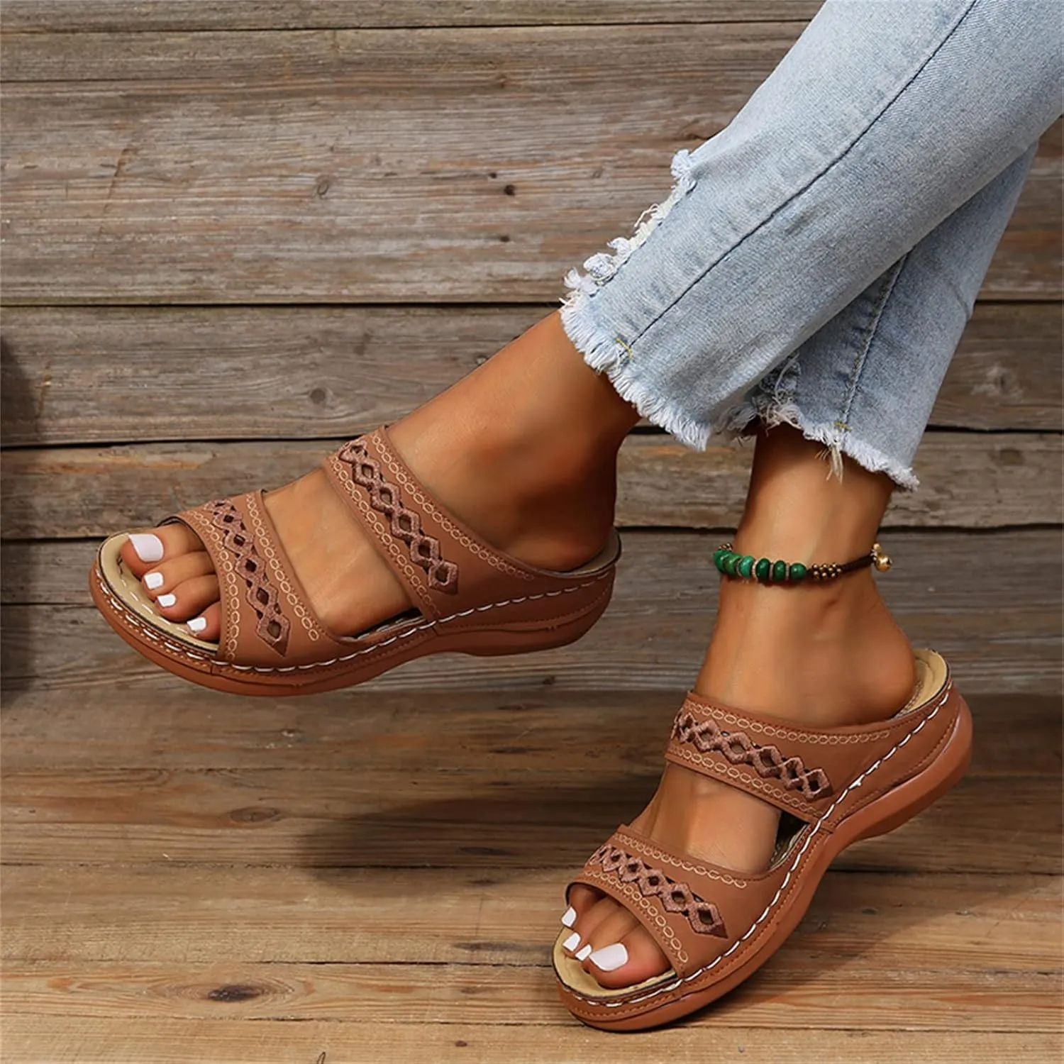 Ladmiple Orthopedic Sandals For Women Dressy Summer Comfortable Walking Flip Flops Orthotic Slides Shoes with Arch Support