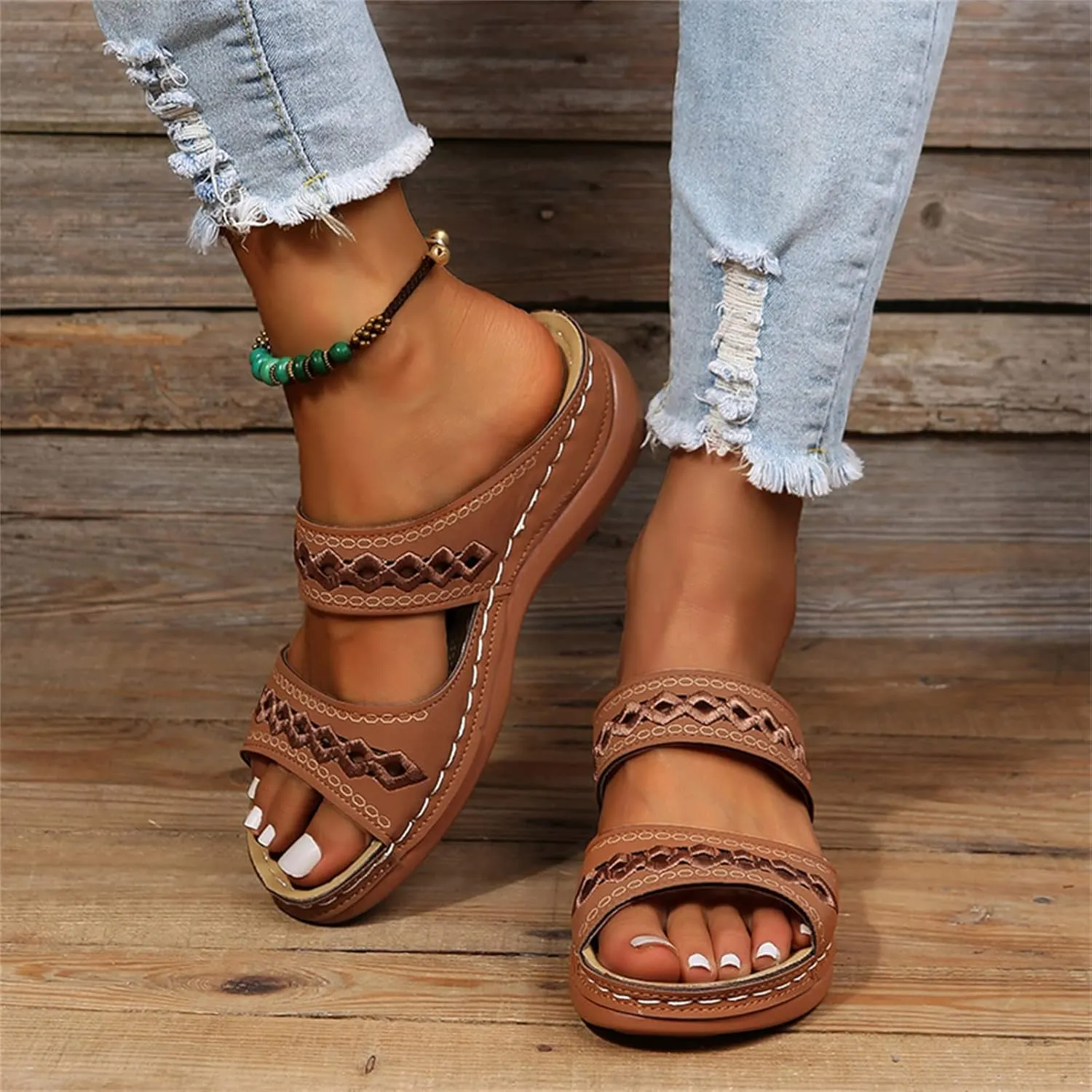 Ladmiple Orthopedic Sandals For Women Dressy Summer Comfortable Walking Flip Flops Orthotic Slides Shoes with Arch Support