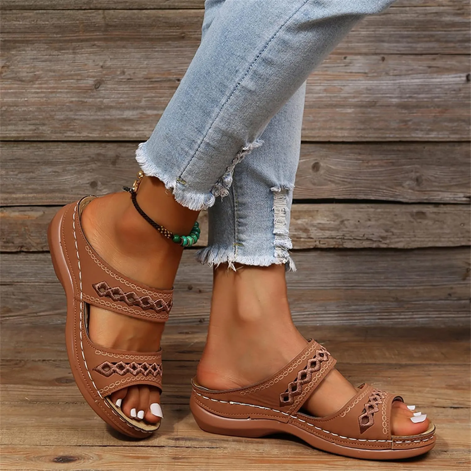 Ladmiple Orthopedic Sandals For Women Dressy Summer Comfortable Walking Flip Flops Orthotic Slides Shoes with Arch Support