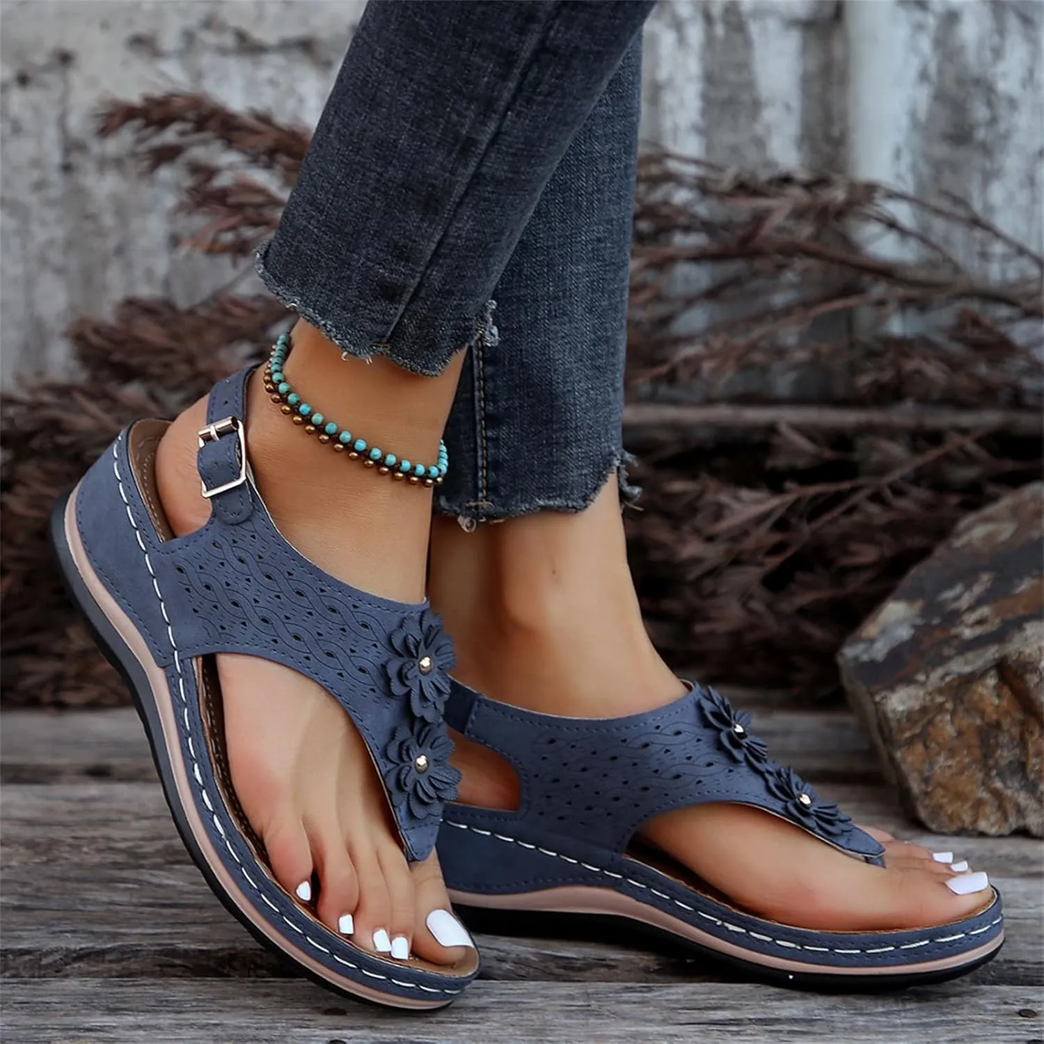 Ladmiple Sandals Women Fashion Dressy Summer Orthotic Slides Comfortable Walking Orthopedic Flip Flops with Arch Support