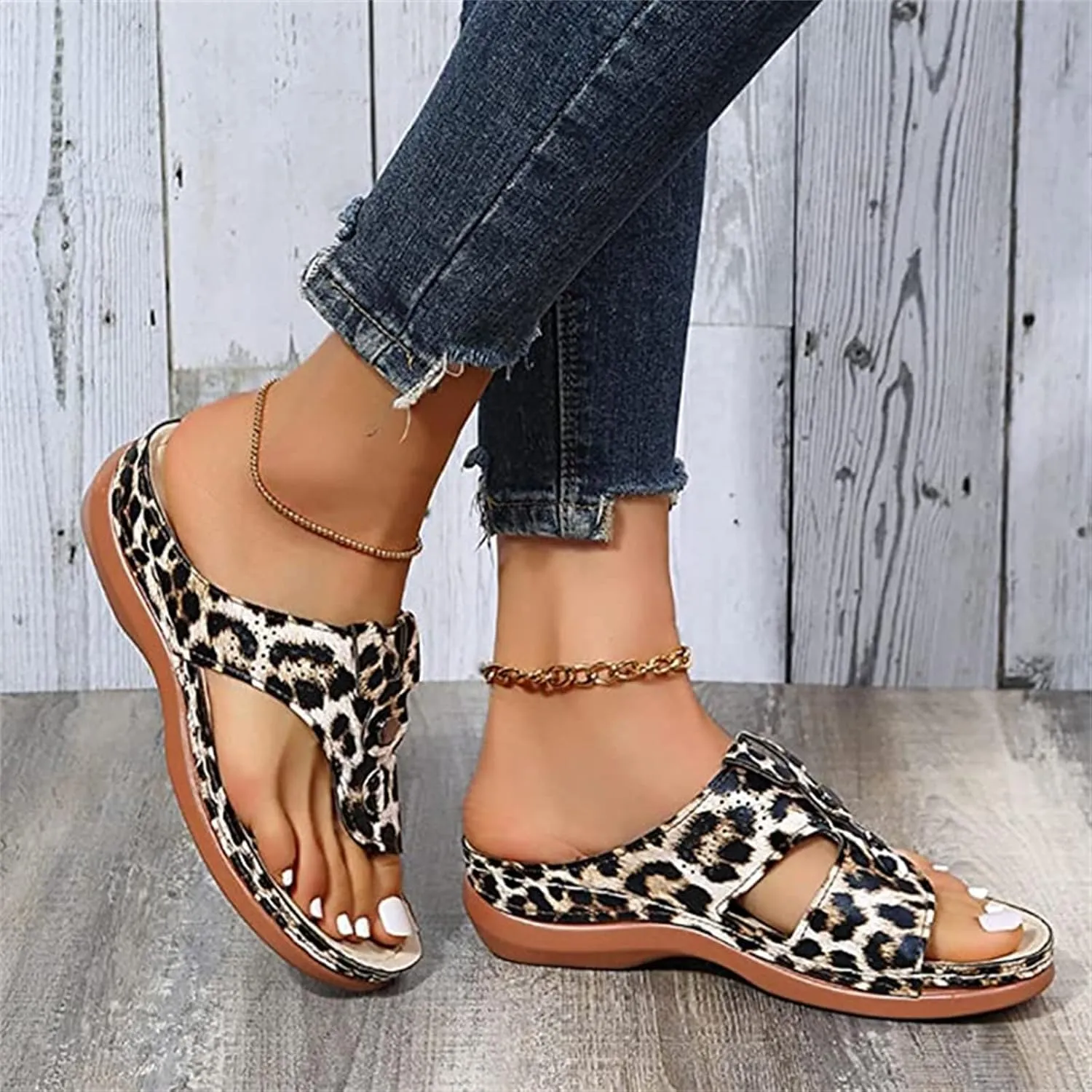Ladmiple Sandals Women Wedge Low Heel Comfortable Orthopedic Sandals Dressy Casual Summer Slip On Walking Orthotic Flip Flops