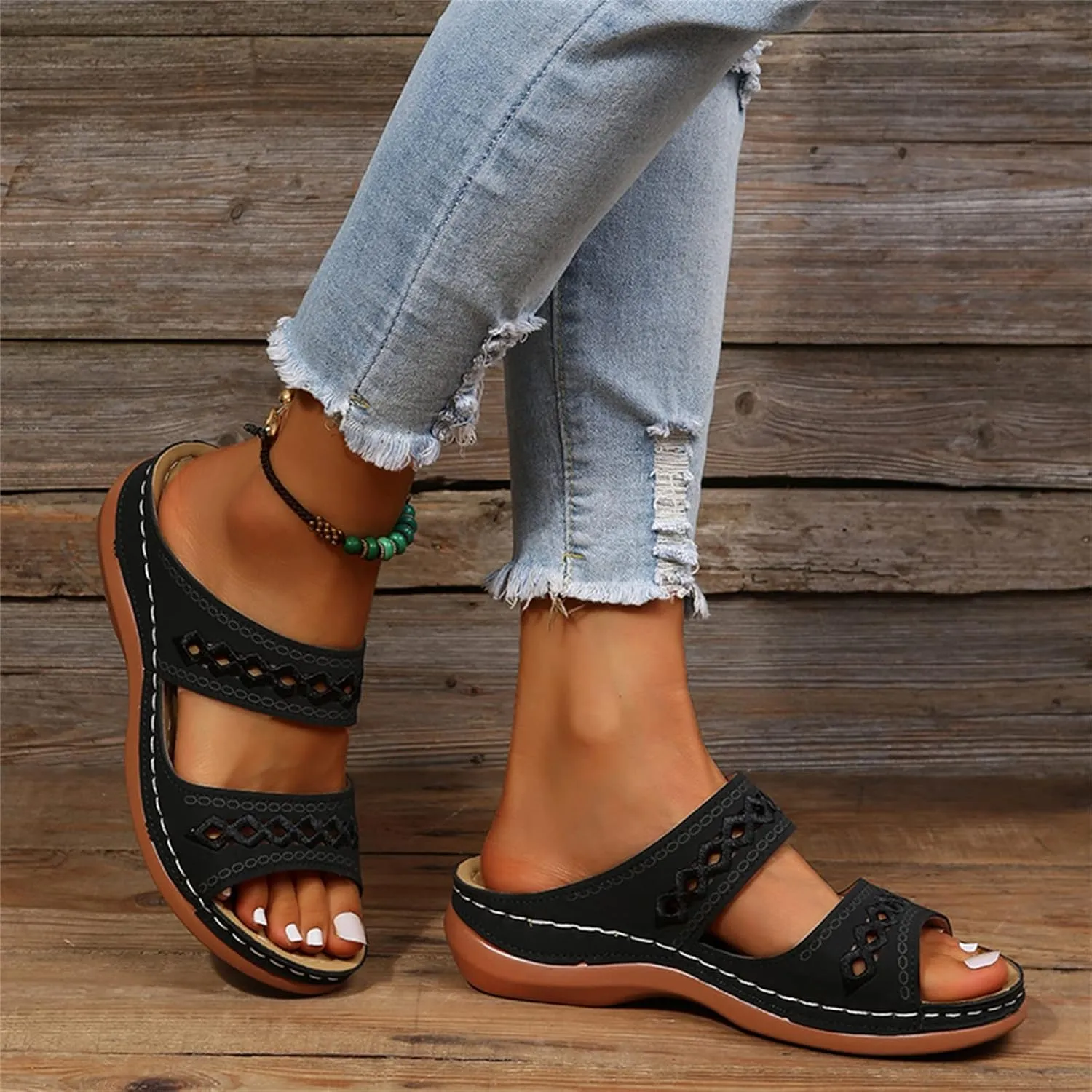 Ladmiple Women's Sandals Comfortable Walking Orthotic Slides Dressy Orthopedic Flip Flops Summer Shoes with Arch Support