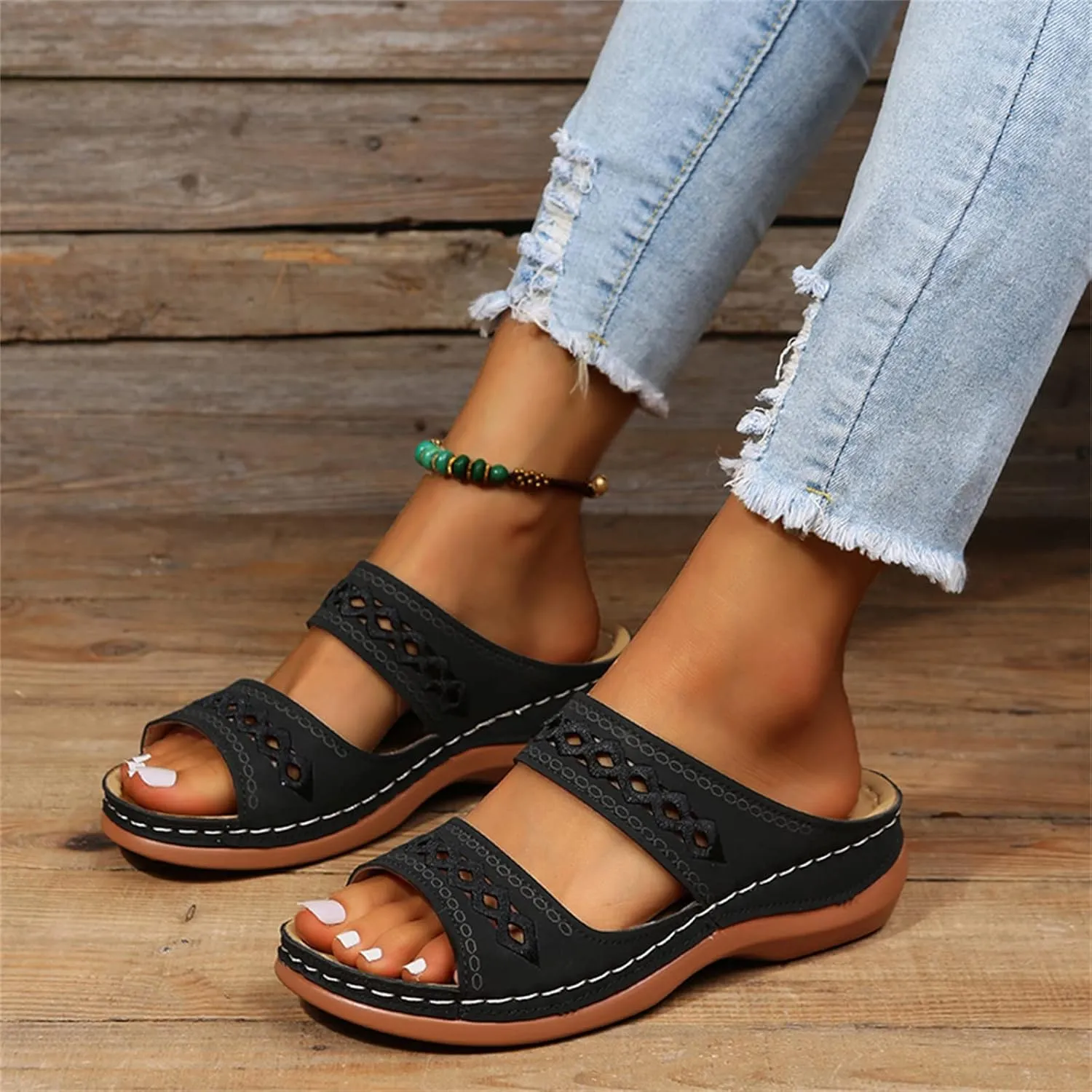 Ladmiple Women's Sandals Comfortable Walking Orthotic Slides Dressy Orthopedic Flip Flops Summer Shoes with Arch Support