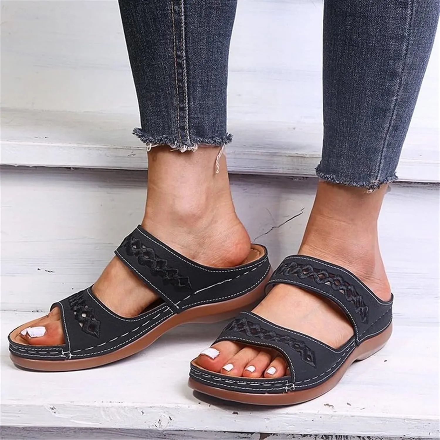 Ladmiple Women's Sandals Comfortable Walking Orthotic Slides Dressy Orthopedic Flip Flops Summer Shoes with Arch Support