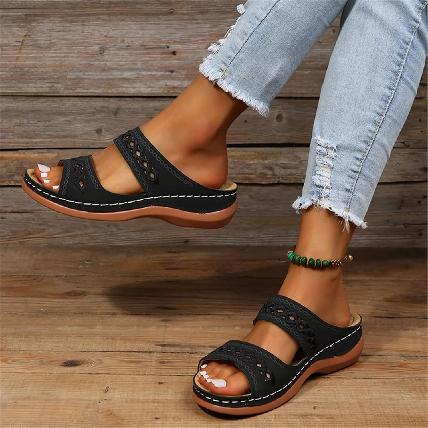 Ladmiple Women's Sandals Comfortable Walking Orthotic Slides Dressy Orthopedic Flip Flops Summer Shoes with Arch Support