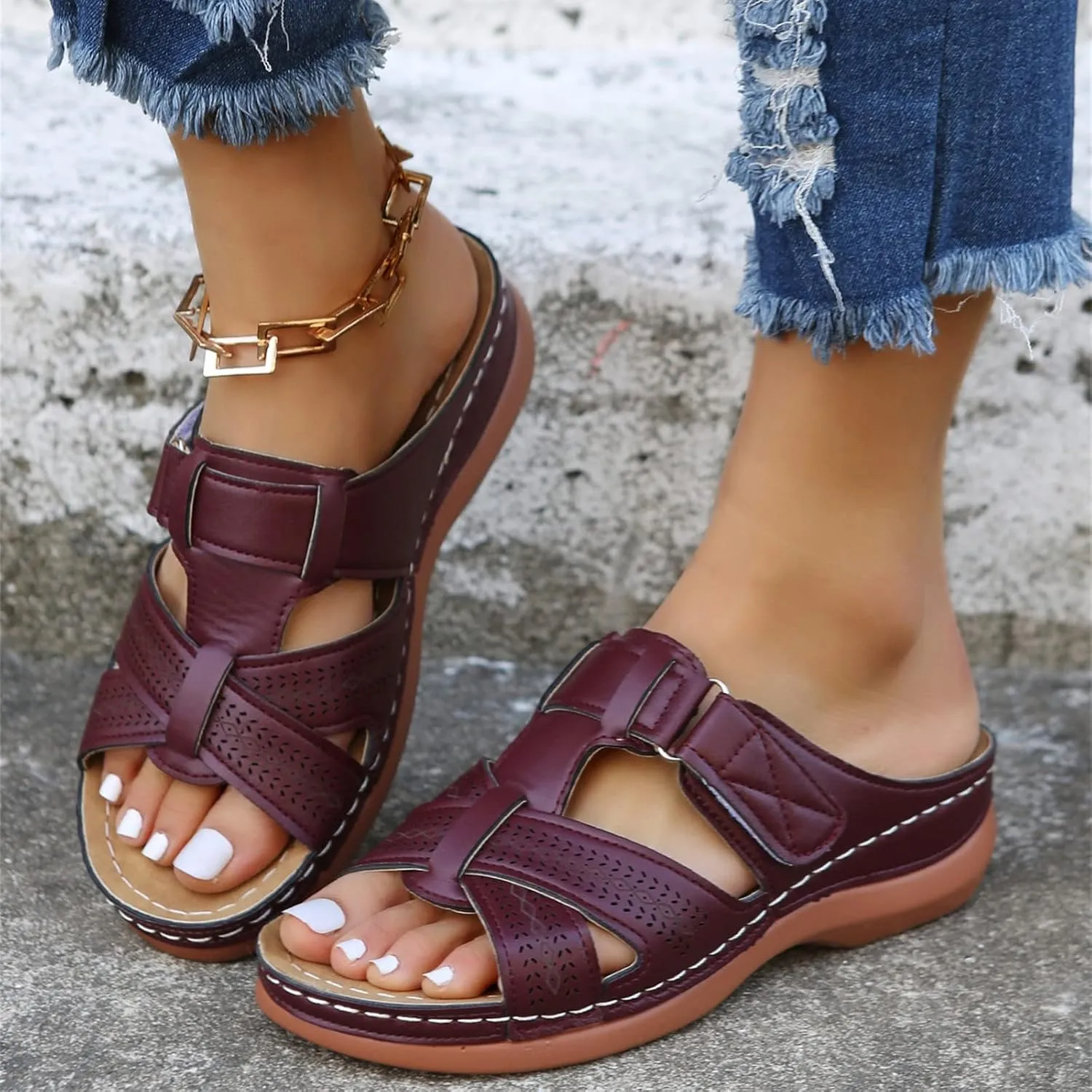Ladmiple Womens Sandals Dressy Summer Fashion Orthotic Slides Slip On Slippers With Comfort Plantar Fasciitis Arch Support